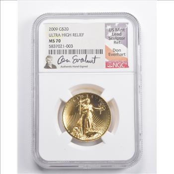MS70 2009 $20 Saint-Gaudens Gold Double Eagle Ultra High Relief Signed Everhart NGC