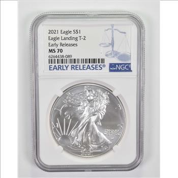 MS70 2021 American Silver Eagle - Eagle Landing T-2 - Early Releases - Graded NGC