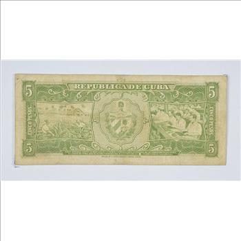 National Bank of Cuba 5 Pesos Note - Maximo Gomez - Series of 1958!