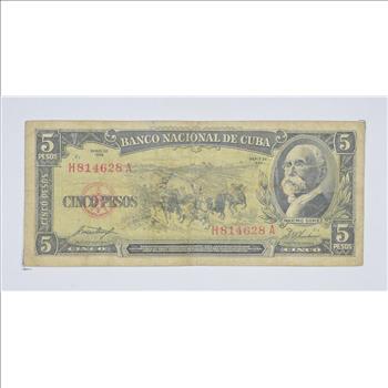 National Bank of Cuba 5 Pesos Note - Maximo Gomez - Series of 1958!