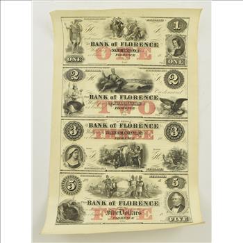 Nebraska NE Bank of Florence $1-$2-$3-$5 18__ Uncut 1800's