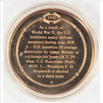 Oct. 29, 1940 First U.S. Peacetime Draft - Bronze Historic Commemorative Medal