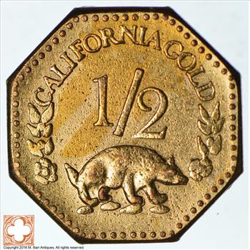 Octagonal - Souvenir Tribute Token - 1852 Indian Head - California Gold Rush