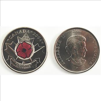 Pair of Two Colorized Canadian Uncirculated Quarters - Including A 2004 Poppy Flower And 2006 Breast Cancer Quarter