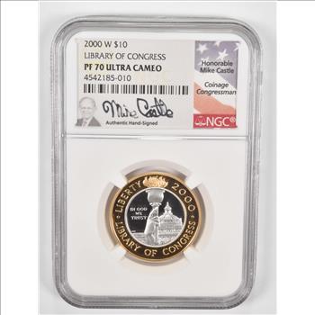 PF70 UCAM 2000-W $10 Library Of Congress Commemorative Bimetallic Coin - Castle NGC