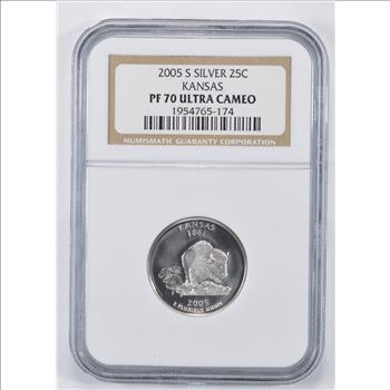 PF70 UCAM 2005-S Silver Kansas State Quarter - Graded NGC