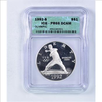 PR68 DCAM 1992-S Olympics Commemorative Silver Dollar - Slabbed