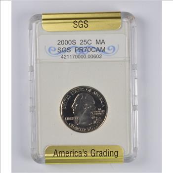 PR70 CAM 2000-S Massachusetts State Quarter - Slabbed
