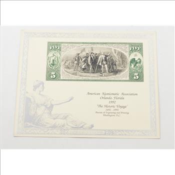 RARE - 1992 American Numismatic Association - The Historic Voyage - BEP Souvenir Card