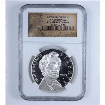 Rare - 2009-P Lincoln Bicentennial NGC Graded Commemorative Silver Dollar PF69 UCAM