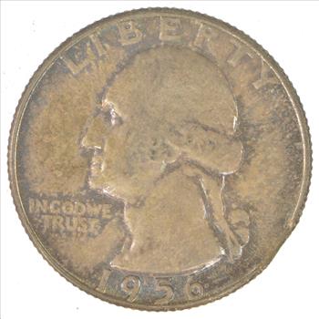 Rare - Clipped Planchet Error - Major Error - 90% Washington Quarter - 1956