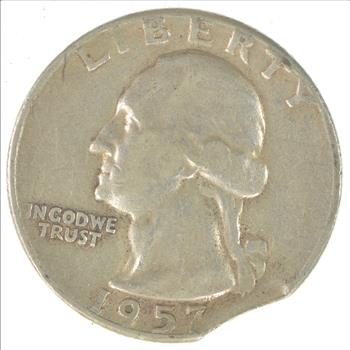 Rare - Clipped Planchet Error - Major Error - 90% Washington Quarter - 1957
