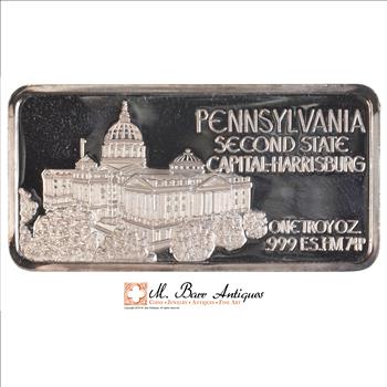 Rare Limited Edition - 1 Troy OZ. Silver Pennsylvania Second State Bar - .999 Fine Silver
