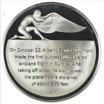 Rare - Limited Edition Flight Series First European Airplane Flight 1906 Sterling Large Silver Medallion - 1.218 Troy Ounces!
