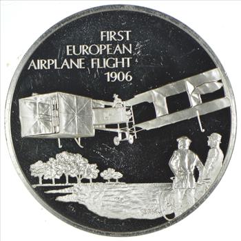 Rare - Limited Edition Flight Series First European Airplane Flight 1906 Sterling Large Silver Medallion - 1.218 Troy Ounces!