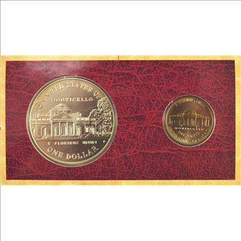 Rare Matte Finish Nickel! - The Thomas Jefferson Coinage And Currency Set - Including Silver Dollar, Nickel, And $2 Bill
