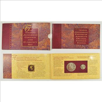 Rare Matte Finish Nickel! - The Thomas Jefferson Coinage And Currency Set - Including Silver Dollar, Nickel, And $2 Bill