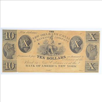 RARE - Obsolete Currency 1800s New Orleans Canal & Banking Co. $10.00 Very Historic!