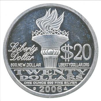 Rare Silver 1 Oz. Liberty Dollar Silver Round.999 Fine Silver