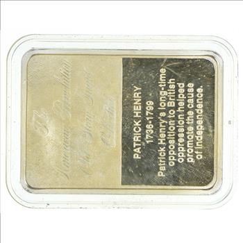 Rare Silver 1 Troy Oz American Revolution Old Glory Ingot Collection - Patrick Henry .999 Fine Silver