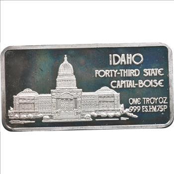 Rare Silver 1 Troy Oz. State Of Idaho Silver Bar .999 Fine Silver