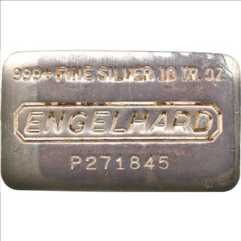 Rare Silver 10 Troy Oz. Engelhard Silver Bar .999 Fine Silver