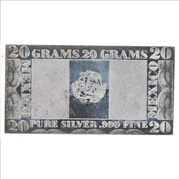 Rare Silver 20 Grams Mexico Silver Bar .999 Fine Silver