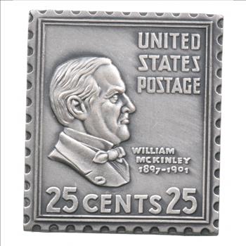 Rare Silver 8.4 Grams 25 Cents U.S. Post Stamp - President William McKinley Silver Bar .999 Fine Silver