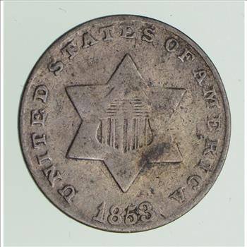 RARE Silver Trime - 1853 Three Cent Silver - 3 Cent Early US Coin - Look it up!