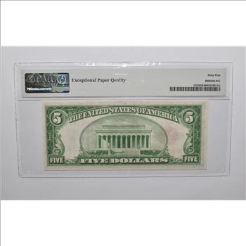 SAME PMG 65 EPQ $5 1928 US Legal Tender Note FR#1525 (BA Block) Red Seal