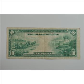 Series 1914 $10 Dollar Large Federal Reserve Note, Blue Seal--White/Mellon