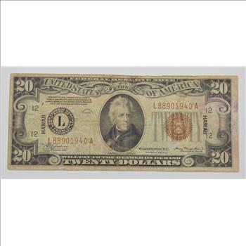 Series of 1934-A $20.00 Hawaii Emergency Note Issued During World War II