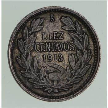 SILVER - 1913 Chile 10 Centavos - Santiago Mint - World Silver Coin