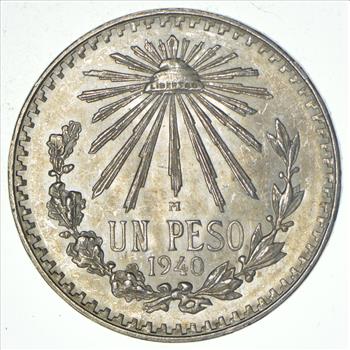 SILVER - 1940 Mexico 1 Peso - World Silver Coin 16.8 Grams