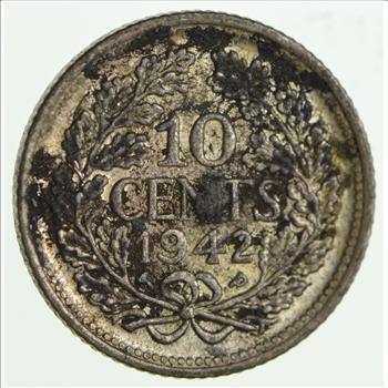 SILVER - 1942 Netherlands 10 Cents - World Silver Coin