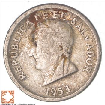 SILVER - 1953 El Salvador 25 Centavos - World Silver Coin
