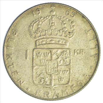 SILVER - 1965 Sweden 1 Krona - World Silver Coin 7.0 Grams