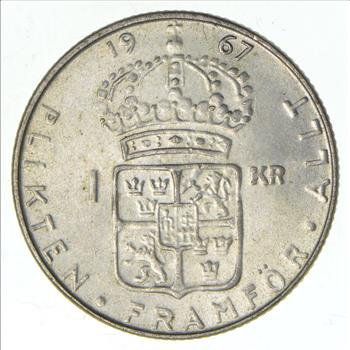 SILVER - 1967 Sweden 1 Krona - World Silver Coin 7.0 Grams