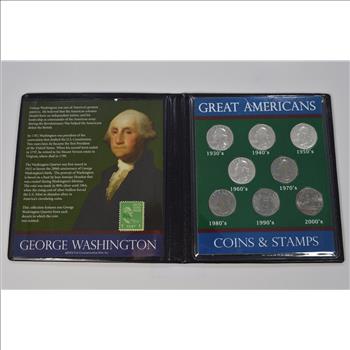 SILVER Coin Set  Great Americans - George Washington Coin & Stamp Historic US Collection
