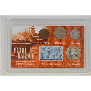 SILVER Coin Set Pearl Harbor Commemorative Coin & Stamp Collection Historic US Collection