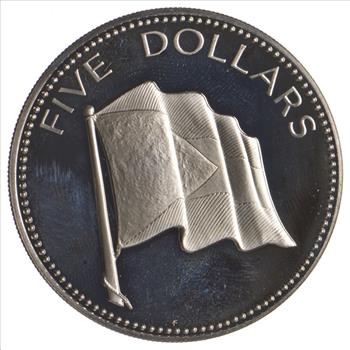 SILVER - HUGE - 1975 The Bahamas 5 Dollars - World Silver Coin