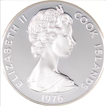 SILVER - HUGE - 1976 Cook Islands 5 Dollars - World Silver Coin