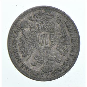 SILVER - Roughly the Size of a Dime - 1869 Austria-Habsburg 10 Kreuzer - World Silver Coin
