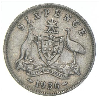 SILVER - Roughly the Size of a Dime - 1936 Australia 6 Pence - World Silver Coin