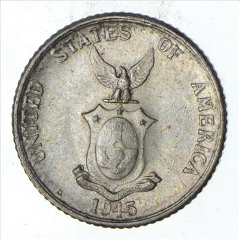 SILVER - Roughly the Size of a Nickel - 1915 Philippines 20 Centavos - World Silver Coin