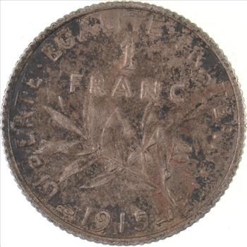 SILVER - Roughly the Size of a Quarter - 1915 France 1 Franc - World Silver Coin