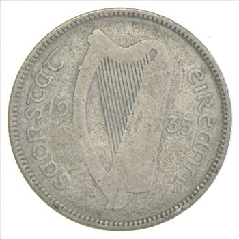 SILVER - Roughly the Size of a Quarter - 1935 Ireland 1 Scilling - World Silver Coin