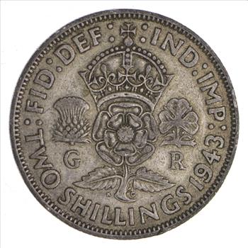 SILVER - Roughly the Size of a Quarter 1943 Great Britain 2 Shillings - World Silver Coin