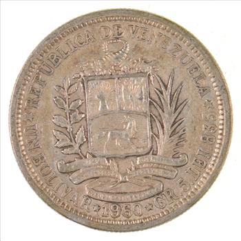 SILVER - Roughly the Size of a Quarter - 1960 Venezuela 1 Bolivar - World Silver Coin