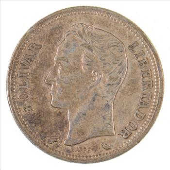 SILVER - Roughly the Size of a Quarter - 1960 Venezuela 1 Bolivar - World Silver Coin